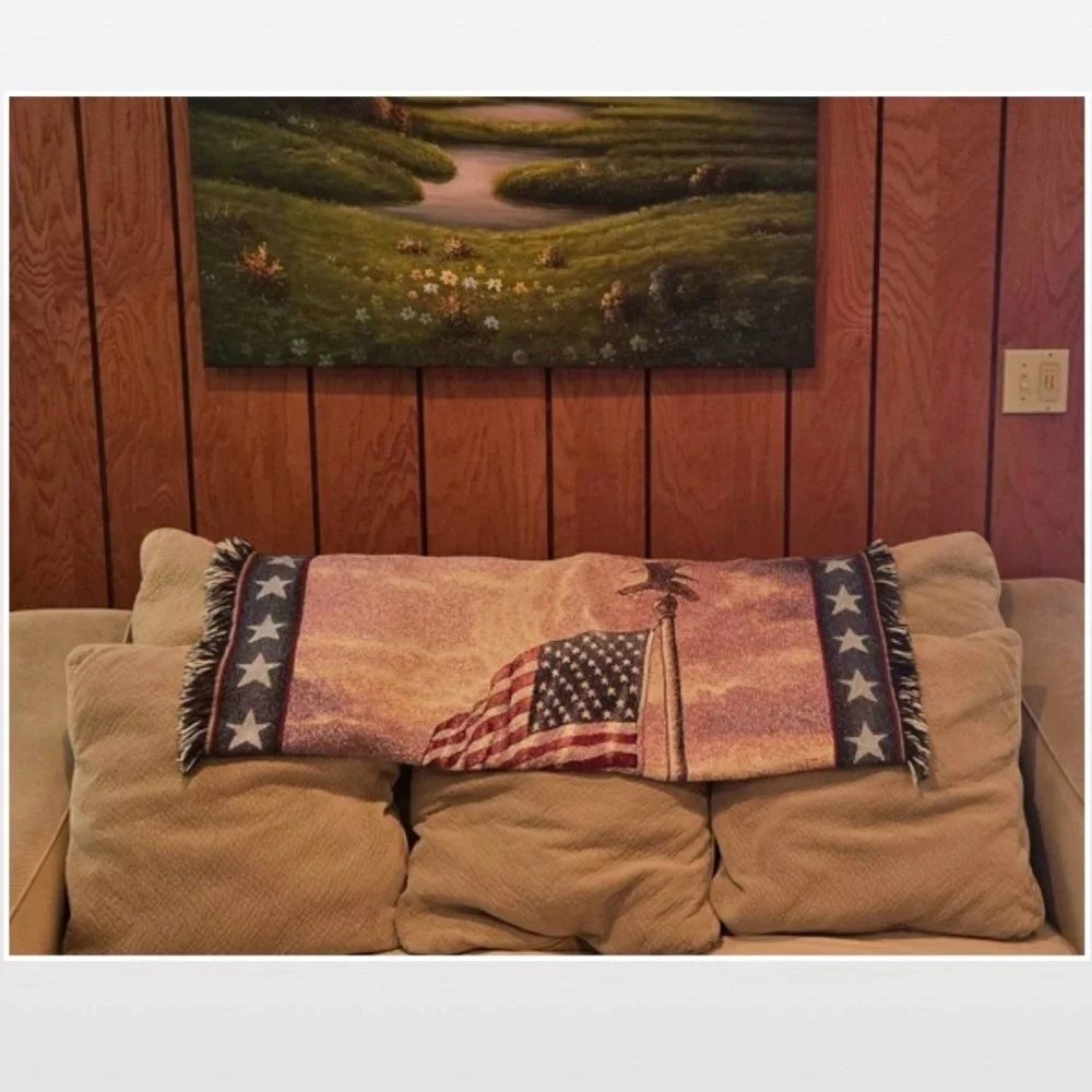 VTG Mohawk Thomas Kinkade Light Of Freedom Blanket Throw Tapestry NY USA Vintage